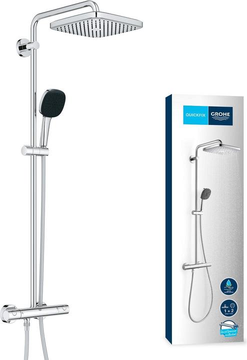 Actual product image Grohe Vitalio Comfort 250 Cube shower system with thermostatic mixer and Vitalio Comfort 110 hand shower
