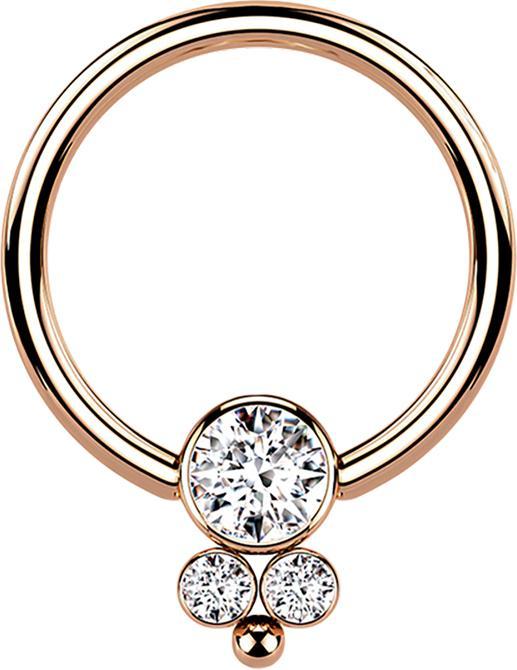 Produktbild Star Piercing Ball Closure Ring rosegold Scheibe mit drei Kristallen (Chirurgenstahl 316L, ohne Messing)
