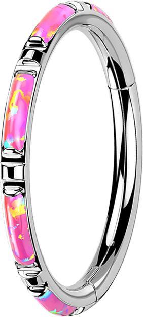 Produktbild Star Piercing Micro Segmentring klappbar silber seitlich mehrere Opal streifen pink (ohne Messing, Titan G23)