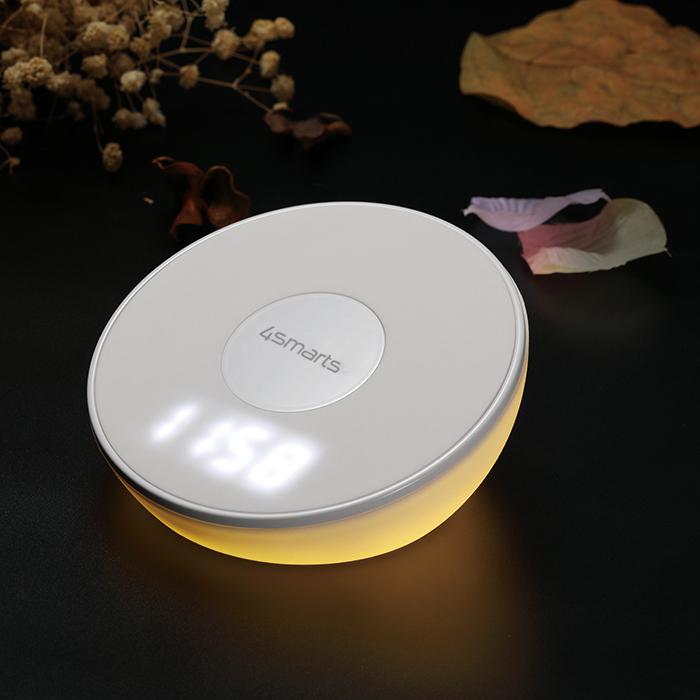 Produktbild 4smarts Wireless Charger VoltBeam N8 15W mit Uhr LED Lampe weiss