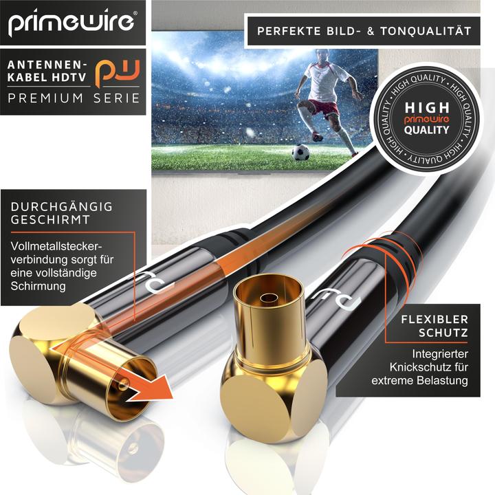 Image du produit Primewire Cable d'antenne coude 90° | Cable coaxial HDTV Premium 135dB / 75 Ohm | FullHD / 4k Ultra HD (85 dB, Câble d'antenne)