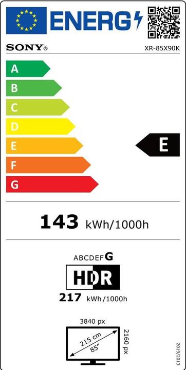 Energie-Label Sony XR-85X90K (85", X90K, LCD, 4K, 2022)