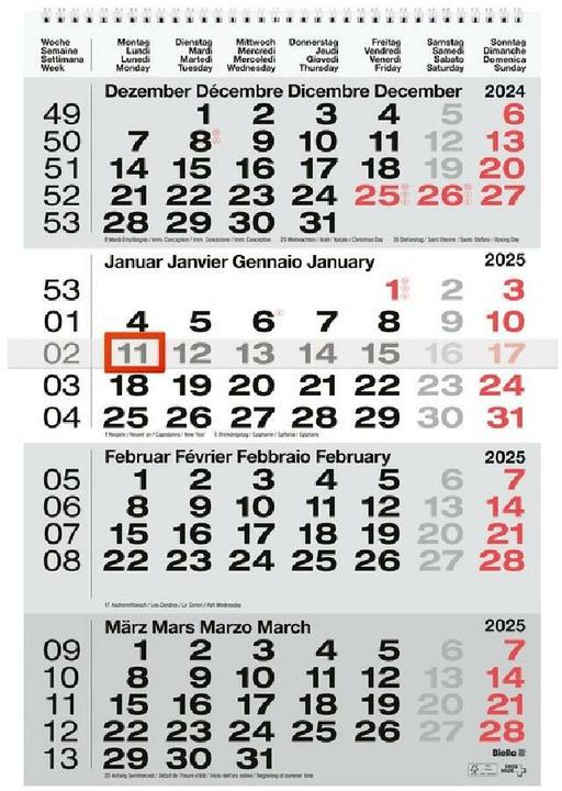 Image du produit Biella Calendriers avec visualisation de 4 mois (30 x 48 cm, Non contraignant, Allemand, Anglais, Italien, Français)