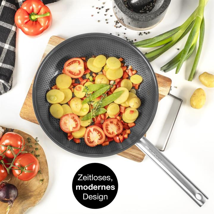 Produktbild Moritz & Moritz Edelstahlpfanne Wabenstruktur 28cm mit Keramikbeschichtung der neuesten Generation (Pfannenset + Topfset, Edelstahl)