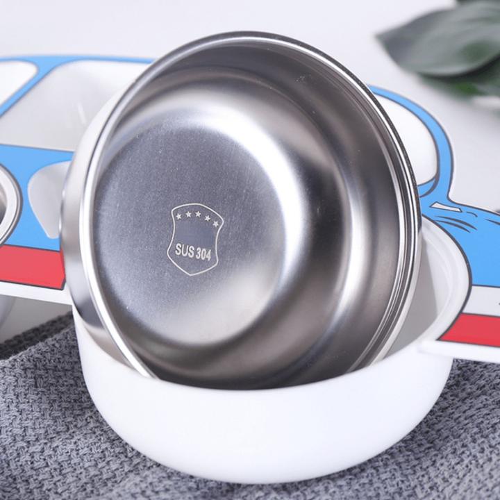 Image du produit Milkii Assiette avec couvercle & deux bols en acier inoxydable, voiture - Bleu