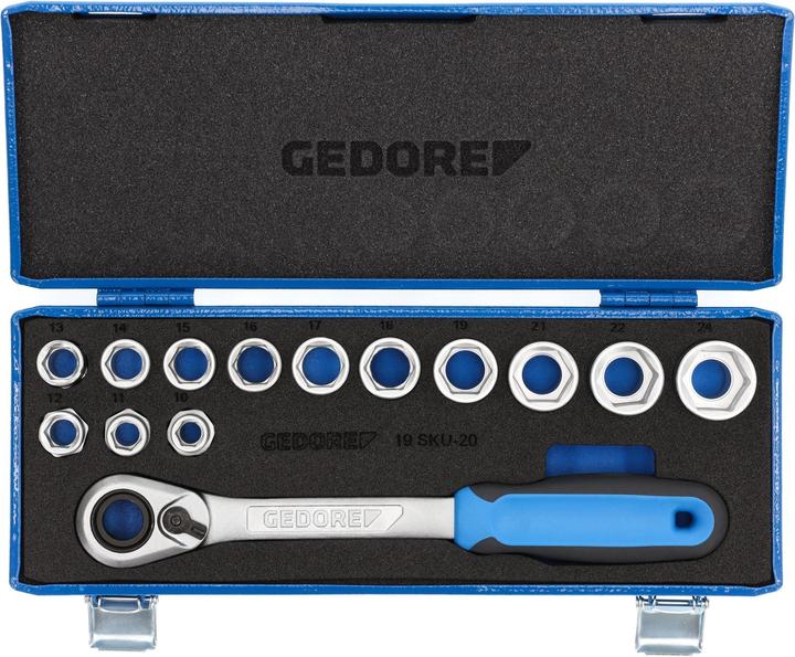 Produktbild Gedore 19 SKU-20 Steckschlüssel-Satz 1/2", 14-teilig, 10-24 mm (23 mm, 10  mm, 13 mm, 16 mm, 18 mm, 15 mm, 17 mm, 20 mm, 11 mm, 14 mm, 19 mm, 22 mm, 24 mm, 12 mm, 21 mm)