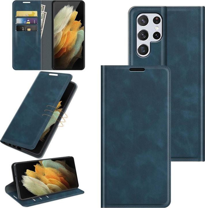 Actual product image Cover-Discount Galaxy S22 Ultra - Silky Stand Flip Case Cover dark blue (Samsung Galaxy S22 Ultra)