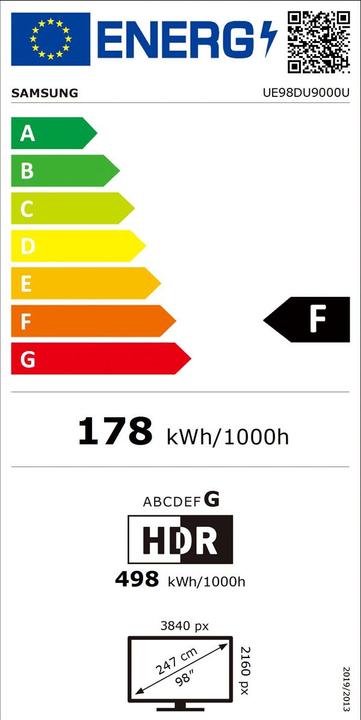 Etichetta energetica Samsung UE98DU9070 (98", DU9070, LED, 4K, 2024)