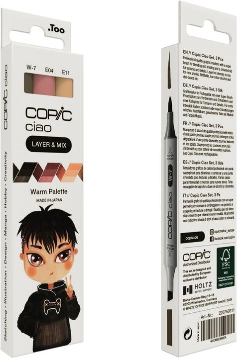 Actual product image Copic CIAO - Brand (E-11 Bareley Beige, W-7 Warm Gray No. 7, E-04 Lipstick Rose, 6 mm, 3 x)