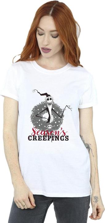 Actual product image Disney Womens/Ladies The Nightmare Before Christmas Seasons Creepings Wreath Cotton Boyfriend T-Shirt (S)