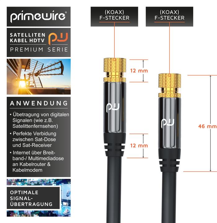 Produktbild Primewire SAT Kabel HDTV - Premium SAT Koaxialkabel - TV HDTV Radio DVB-T DVB-C DVB-S DVB-S2, 4 Fach Schirmung (135 dB, Antennenkabel)