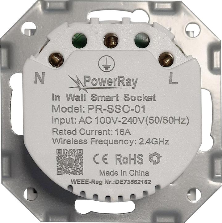 Produktbild PowerRay WiFi Smart Socket PR-SSO-01, Steckdose ohne Rahmen mit 5,5 x 5,5 cm Adapter, weiss, OVP