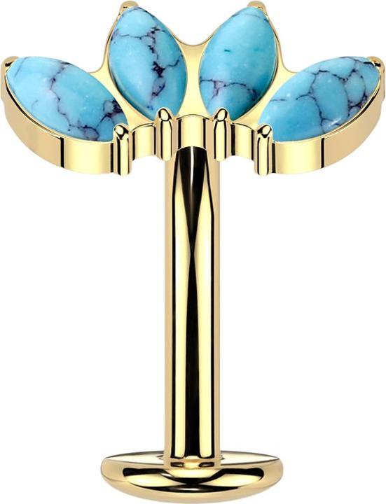 Produktbild Star Piercing Threadless Labret-Stab Banane vergoldet vier Ovale Türkis Steine (Titan)