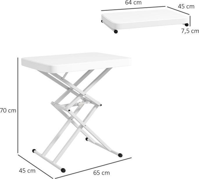 Produktbild Swisshandel24 Beistelltisch Gartentisch höhenverstellbar, Kunststoff, bis 50kg belastbar, 65x45x70H cmWeiss
