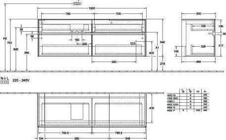 Actual product image Villeroy & Boch V&B Vanity unit COLLARO 1600x548x500mm w LED-B. Stone Oak (160 x 50 x 55 cm)