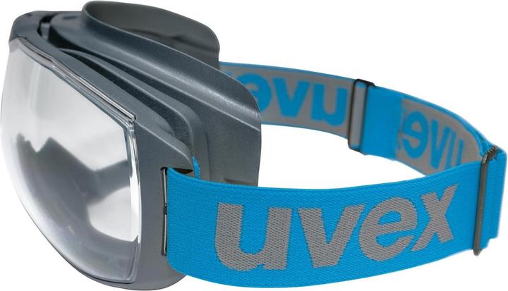 Actual product image Uvex Safety megasonic goggles, clear visor, grey/blue.