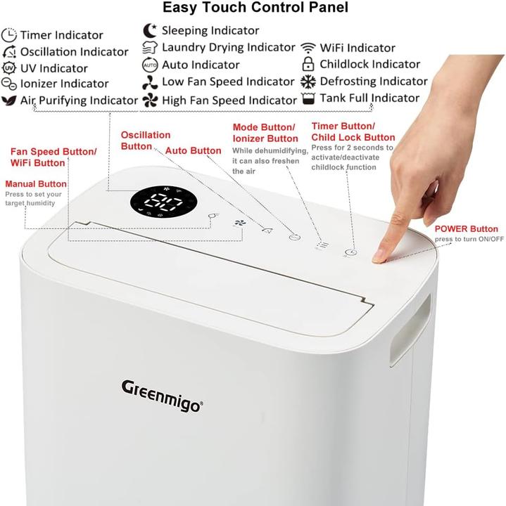 Actual product image Greenmigo WiFi Luftentfeuchter Alpha Q25 Pro mit Fernsteuerung, HEPA- und Aktivkohlefilter (70 m², 25 l/24h)
