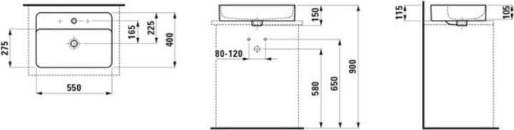 Image du produit Laufen VAL vasque, sans trou pour robinet, avec trop-plein, 550x400mm, H812284 (650 mm, 190 mm)