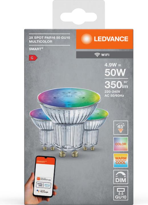 Produktbild Ledvance Smart+ Wifi Spot (GU10, 4.90 W, 350 lm, 3 x, G)