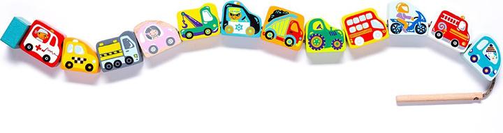 Actual product image Cubika Wood threading game flying cars (German, English, French, Italian)