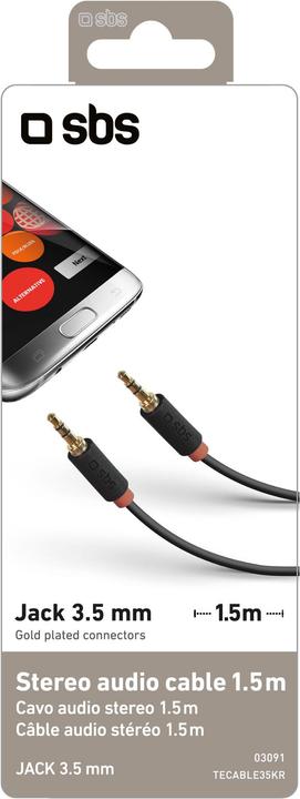 Produktbild SBS 3,5 mm Audio/Stereo-Klinkenstecker für Handys und Smartphones (1.50 m, 3.5mm Klinke (AUX))