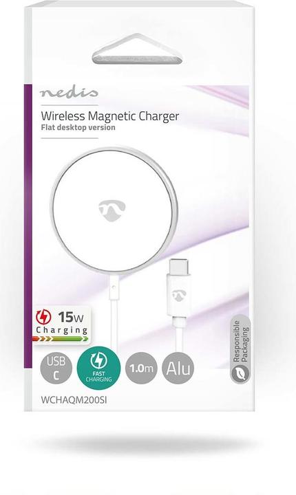 Immagine prodotto Nedis Caricatore wireless | 5 / 7,5 / 10 / 15 W | 1,0 / 1,1 / 1,67 / 2 A | cavo incluso | USB Tipo-C (15 W)