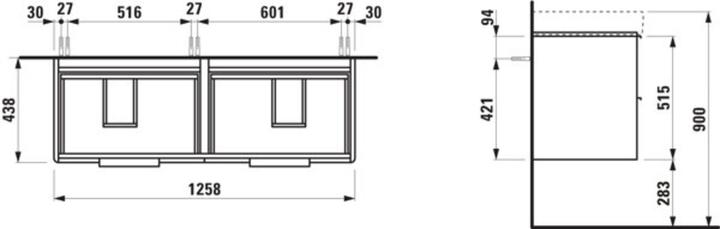 Actual product image Laufen Base vanity unit, 4 drawers, 1260x440x530mm, for washbasin H814968, H402514110
