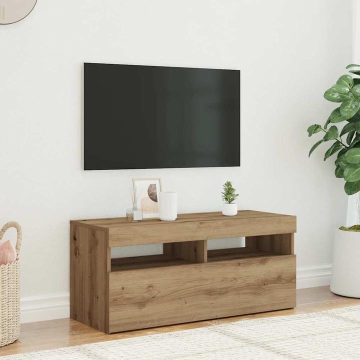 Actual product image VidaXL TV Schrank Lowboard Fernsehschrank Fernsehtisch mit LED Artisan-Eiche (90 x 35 x 40 cm)