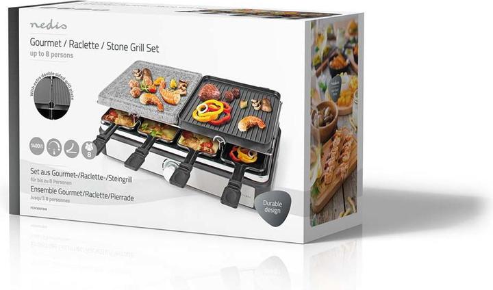 Produktbild Nedis Gourmet/Raclette Grill/Stone 8 Persons Spatula Temperature setting Non stick coating Rectangl
