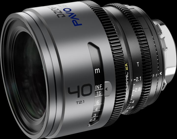Immagine prodotto Dzofilm Pavo 2x Anamorfico 40mm T2.1 per attacco PL/EF (S35) - Rivestimento blu (PL, APS-C / DX)