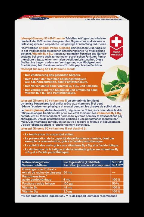 Produktbild Tetesept Ginseng 50 + B-Vitamine (32 Stück, Tabletten)