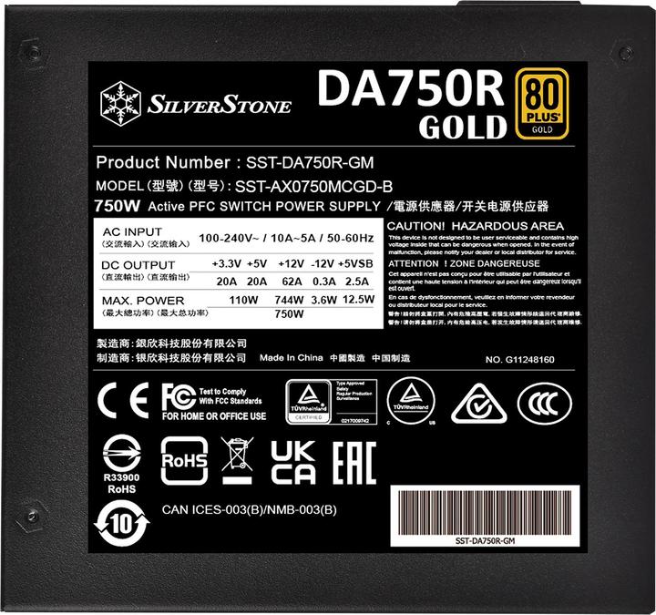 Produktbild Silverstone SST-DA750R-GMA - 80 PLUS Gold 750W ATX 3.0 & PCIe 5.0 Fully Modular Power Supply (750 W)