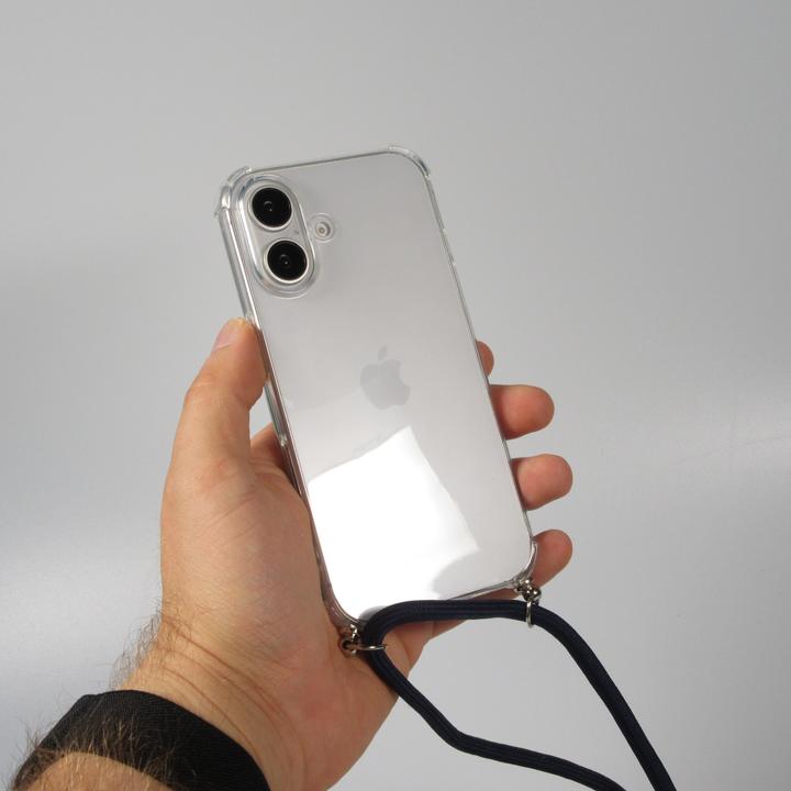 Produktbild PhoneLook Hülle Gummi transparent mit Seil blau (Apple iPhone 16)