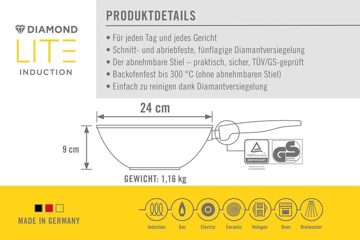 Produktbild Woll Diamond Lite Wok- Rührpfanne - Induktiv Ø 24 cm 9 cm hoch (24 cm, Wok Pfanne, Aluminium)