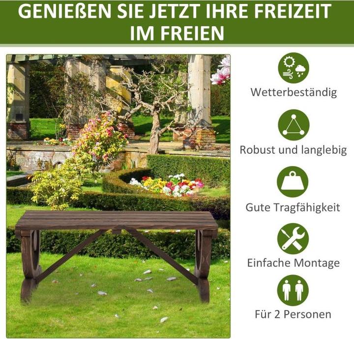 Produktbild Swisshandel24 Gartenbank Holz Wetterfest Sitzbank Gartenmöbel Rustikale Bank Natur 98 x 50 x 39,5 cm