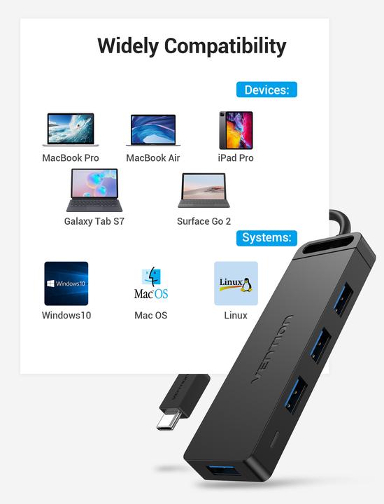 Produktbild Vention 5-in-1 USB-C Hub (USB-C, 4 Ports)