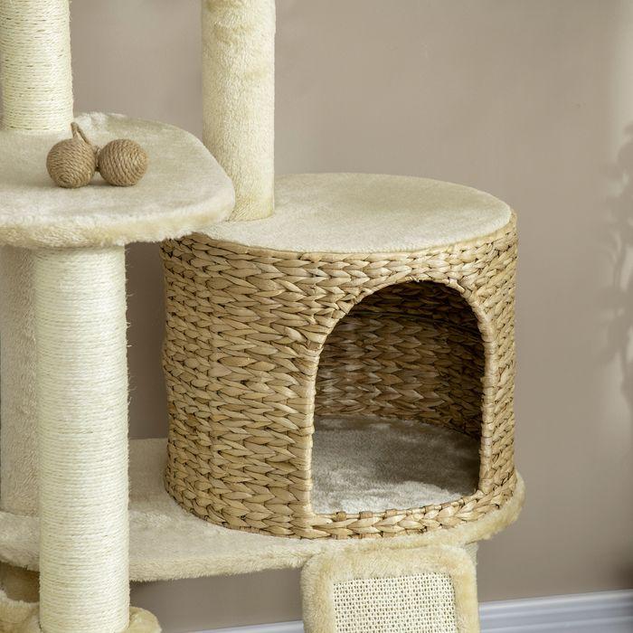 Produktbild Swisshandel24 Kratzbaum, 150 cm, Katzenbaum mit Katzenhaus, Kletterbaum mit Hängematte und Rampe, Katzenkratzbaum (150 cm, Braun, Creme)