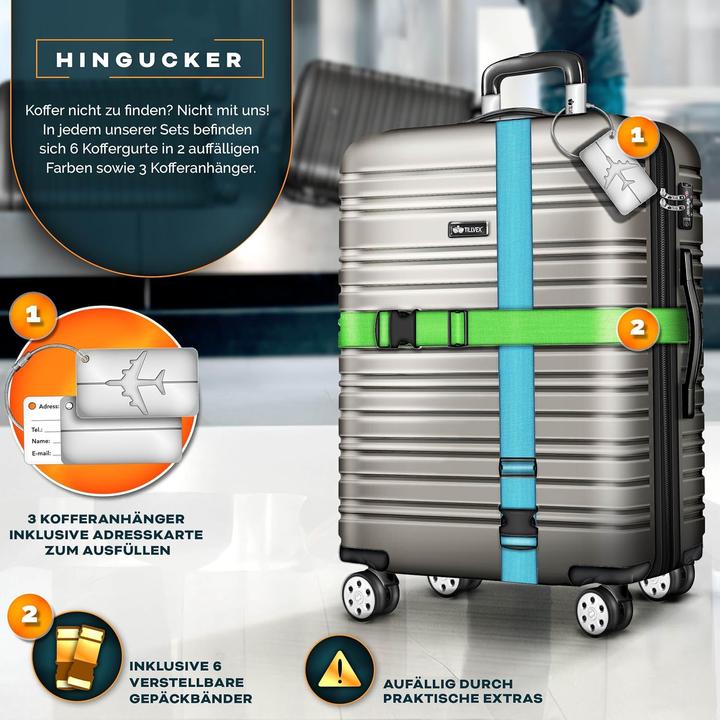 Actual product image Tillvex 3-teiliges Reisekoffer-Set mit Kofferwaage, Gepäckanhänger & Kofferbänder (M (50 - 90l), L (90 - 115l), XL (from 140l))