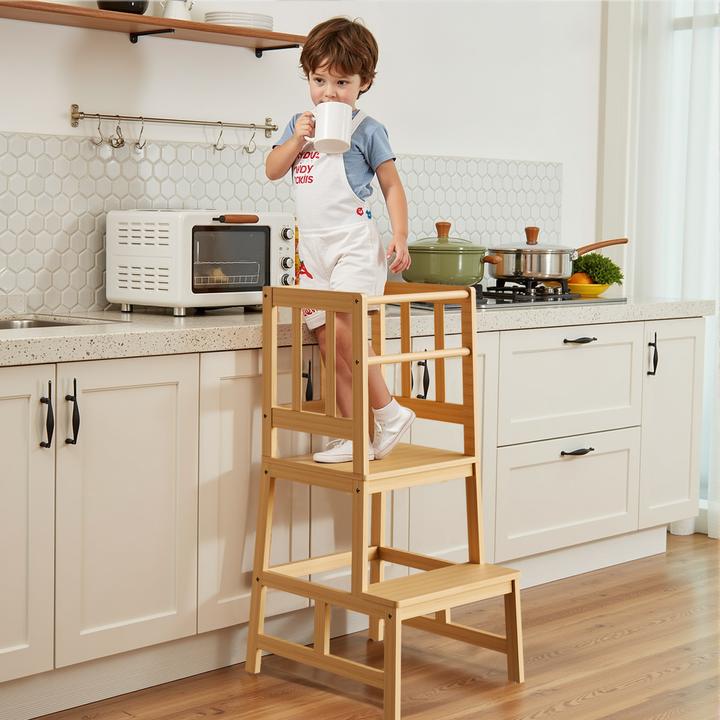 Actual product image Toboli Learning Tower for Children made of Bamboo, with Lattices & Strut 46x46x90cm