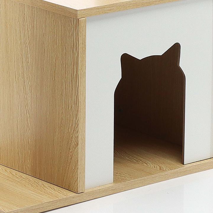 Actual product image Fudajo Cat Tree Wooden Beige 106cm Scratching Post with Cat House Sisal Scratching Trunks and Divans (106 cm, Wood, Beige)