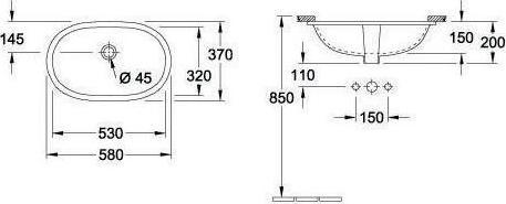Productafbeelding Villeroy & Boch V&B Onderbouwwastafel O.NOVO met ÜL 530x320mm wit (320 mm, 580 mm)