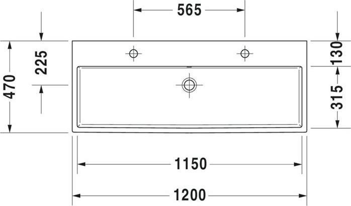 Actual product image Duravit Washbasin VERO AIR m HLB 2 HL 1200x470mm m overflow white WG (470 mm, 1200 mm)