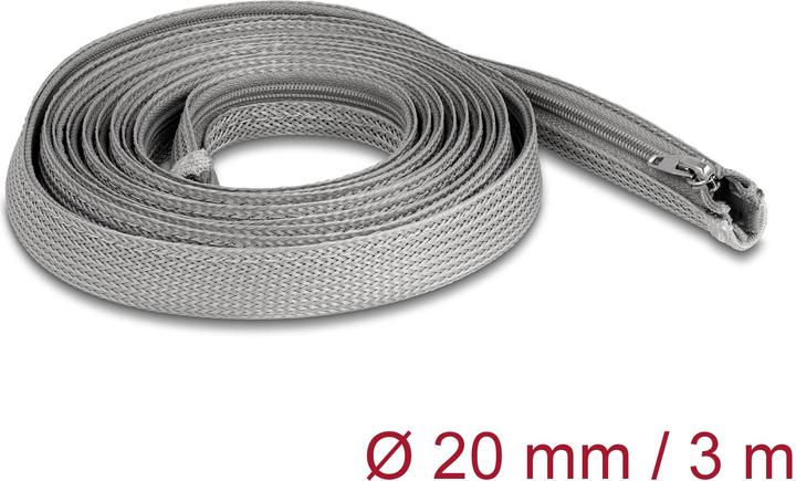 Produktbild Delock Geflechtschlauch mit Reissverschluss hitzebeständig 3 m x 20 mm grau (Kabelschlauch, 300 cm)