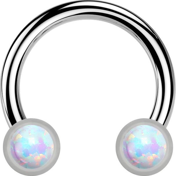 Produktbild Star Piercing Micro Threadless Circular Barbell silber mit zwei Zylindern silber front Opal weiss (Titan G23, ohne Messing)
