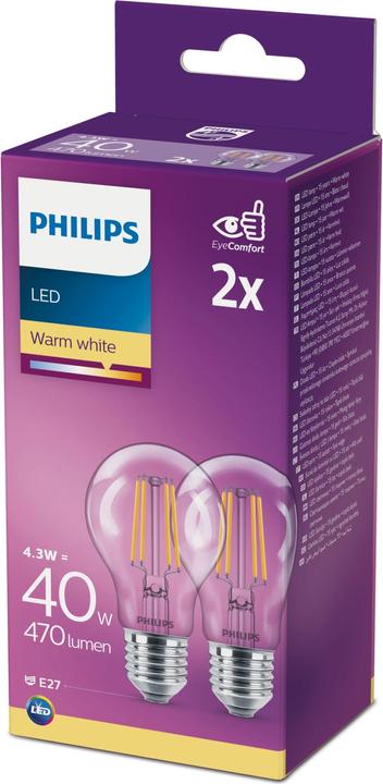Actual product image Philips LED lamp A60 4.3W (40W) WW ND (E27, 4.30 W, 470 lm, 2 x, F)