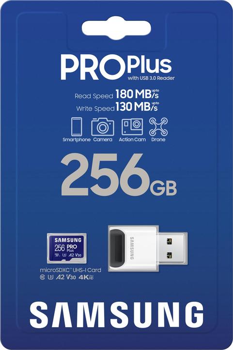 Produktbild Samsung PRO Plus mit USB-Cardreader (256 GB, microSDXC, U3, UHS-I)