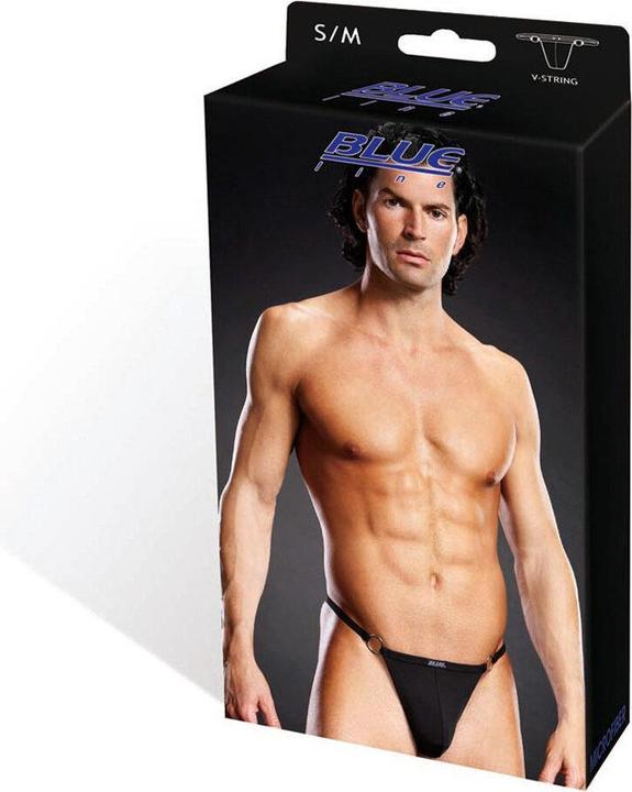 Blue Line Microfibre V-String + Met.Rings black S/ M (S/M)