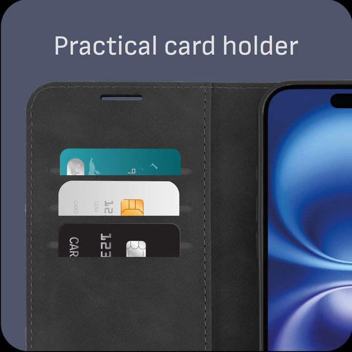 Actual product image Cazy Premium wallet case, magnetic wallet case, card slots, stand (Apple iPhone 16 Plus)