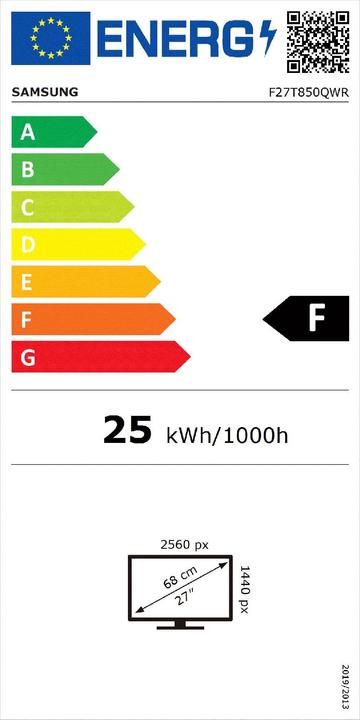 Label énergétique Samsung LF27T850QWUXEN (2560 x 1440 pixels, 27")