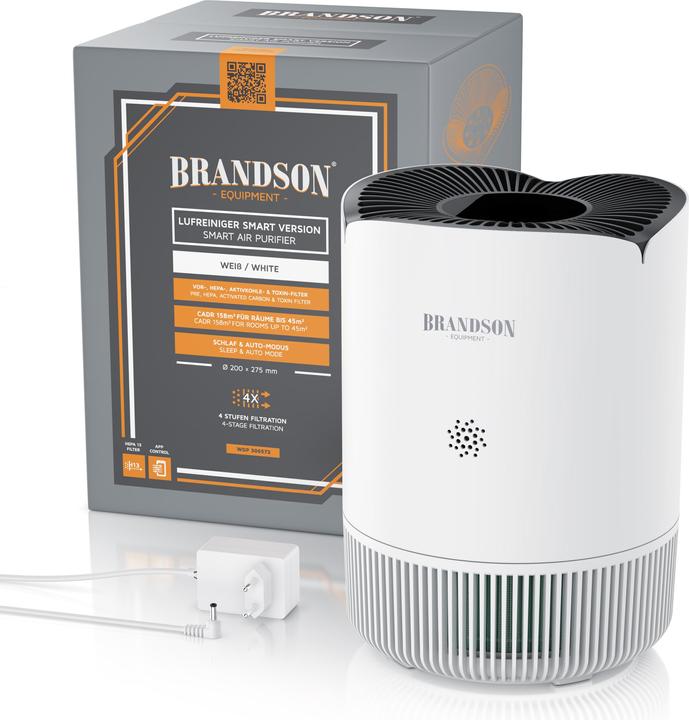 Produktbild Brandson Luftreiniger, 4 Stufen: Vorfilter, HEPA13, Toxinfilter, Aktivkohle, App-Funktion, leise, für 45m² (45 m²)